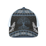 Tree Of Life And Howling Wolves Print White Mesh Trucker Cap