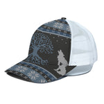 Tree Of Life And Howling Wolves Print White Mesh Trucker Cap