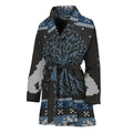 Tree Of Life And Howling Wolves Print Women's Bathrobe