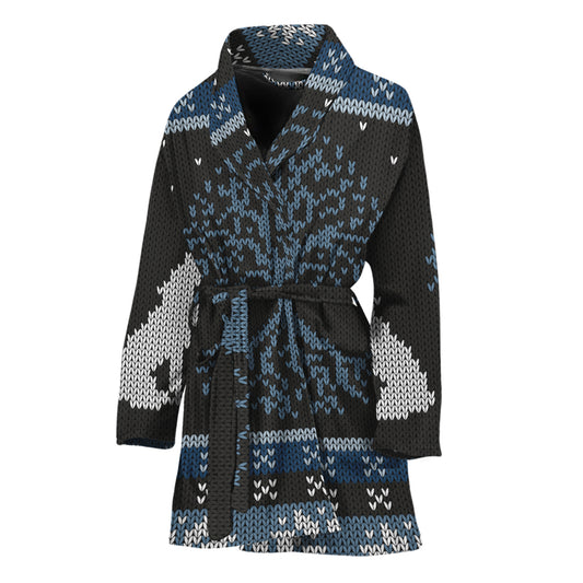 Tree Of Life And Howling Wolves Print Women's Bathrobe