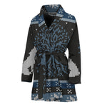 Tree Of Life And Howling Wolves Print Women's Bathrobe