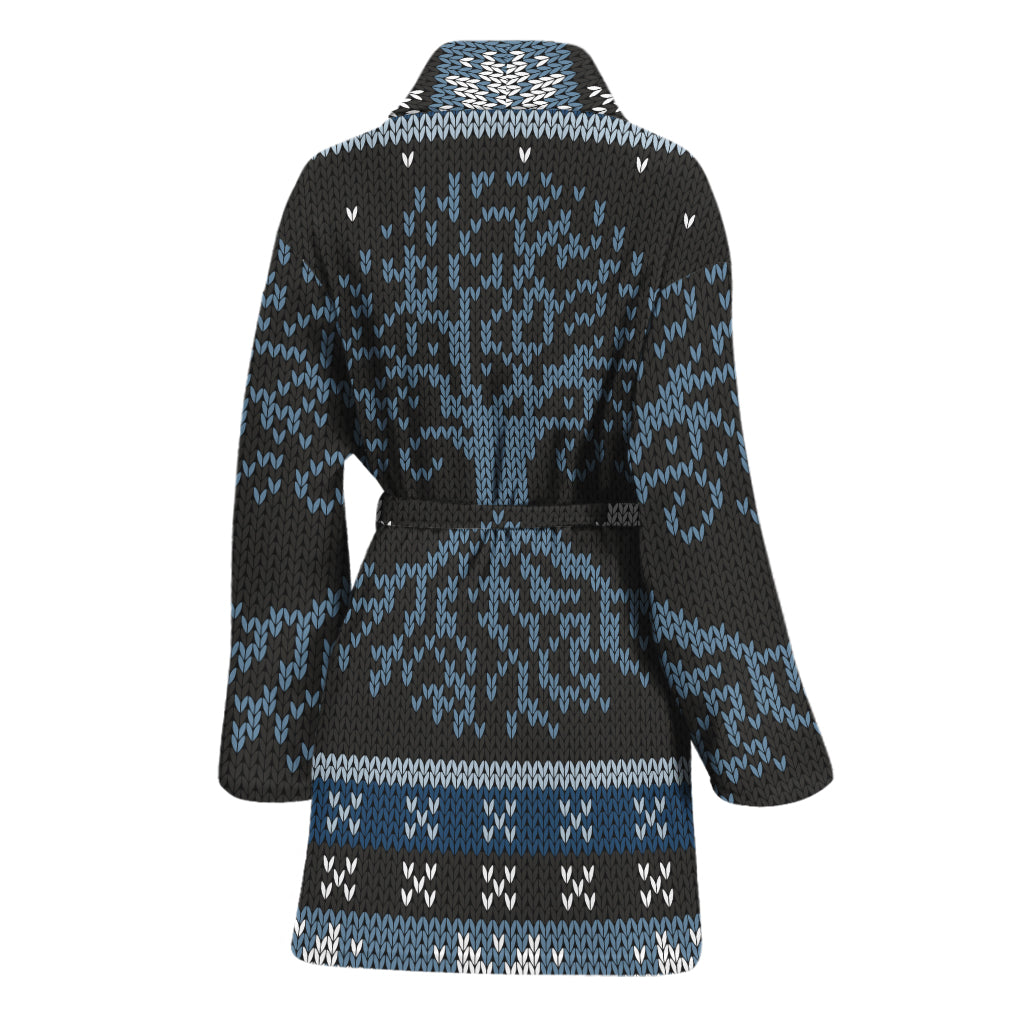 Tree Of Life And Howling Wolves Print Women's Bathrobe