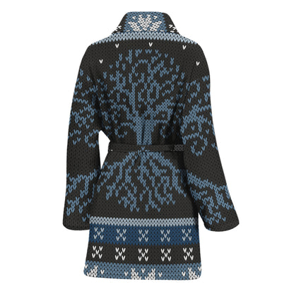 Tree Of Life And Howling Wolves Print Women's Bathrobe