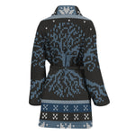 Tree Of Life And Howling Wolves Print Women's Bathrobe