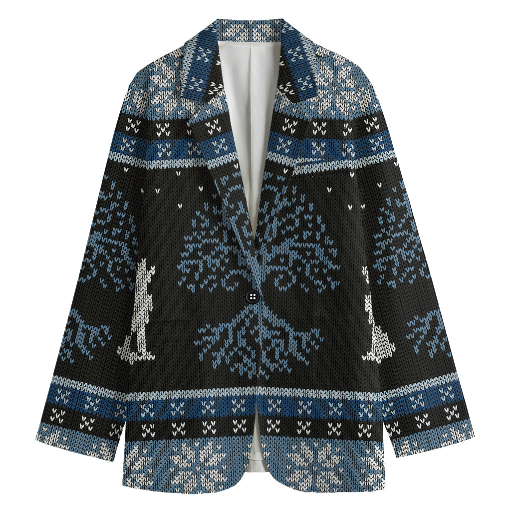 Tree Of Life And Howling Wolves Print Women's Blazer