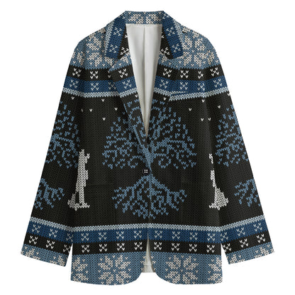 Tree Of Life And Howling Wolves Print Women's Blazer