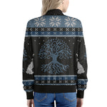 Tree Of Life And Howling Wolves Print Women's Bomber Jacket
