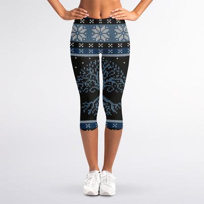 Tree Of Life And Howling Wolves Print Women's Capri Leggings