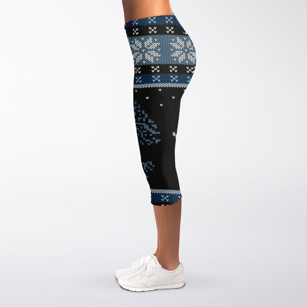 Tree Of Life And Howling Wolves Print Women's Capri Leggings