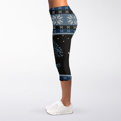 Tree Of Life And Howling Wolves Print Women's Capri Leggings