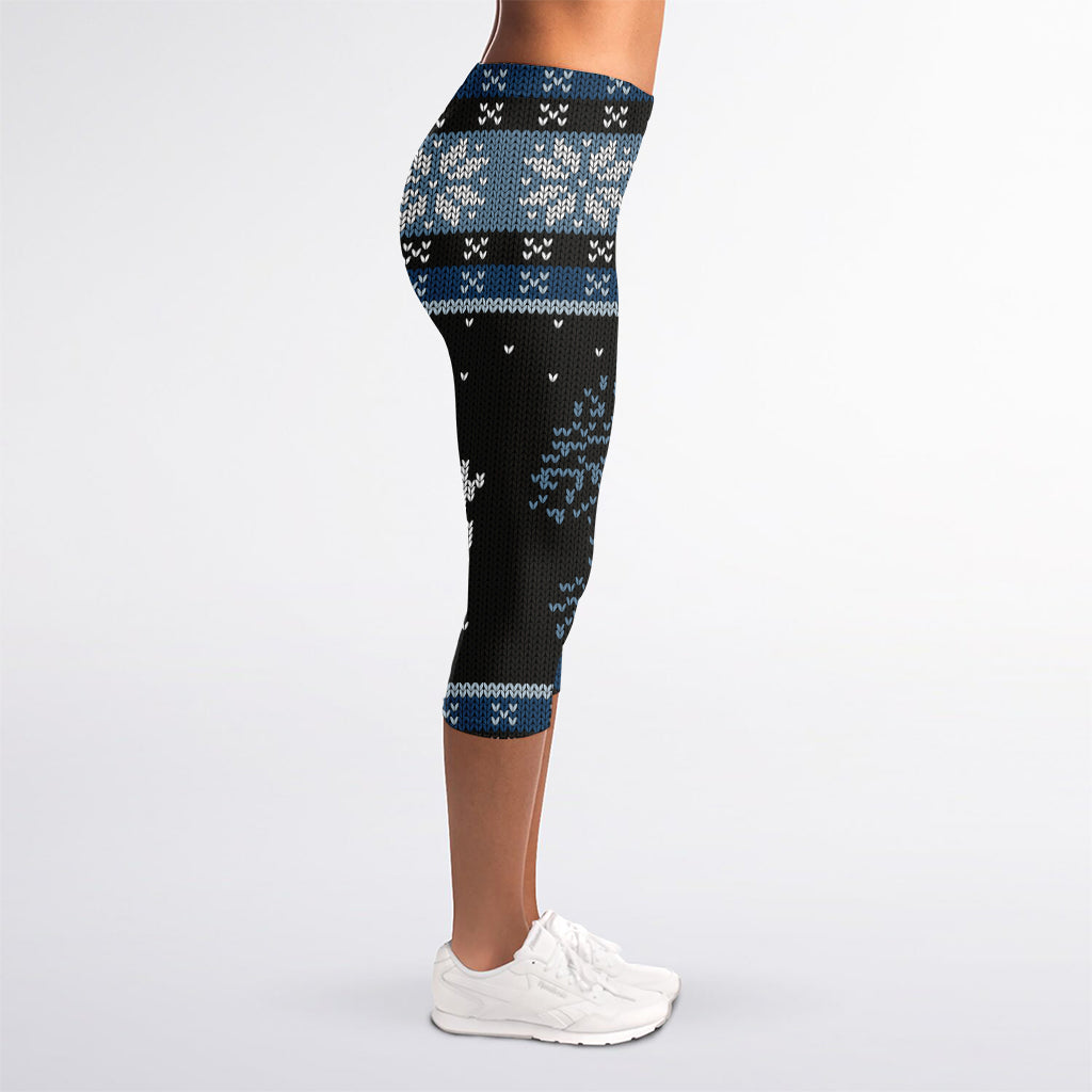 Tree Of Life And Howling Wolves Print Women's Capri Leggings