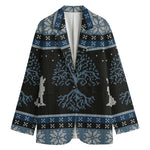 Tree Of Life And Howling Wolves Print Women's Cotton Blazer