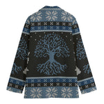 Tree Of Life And Howling Wolves Print Women's Cotton Blazer