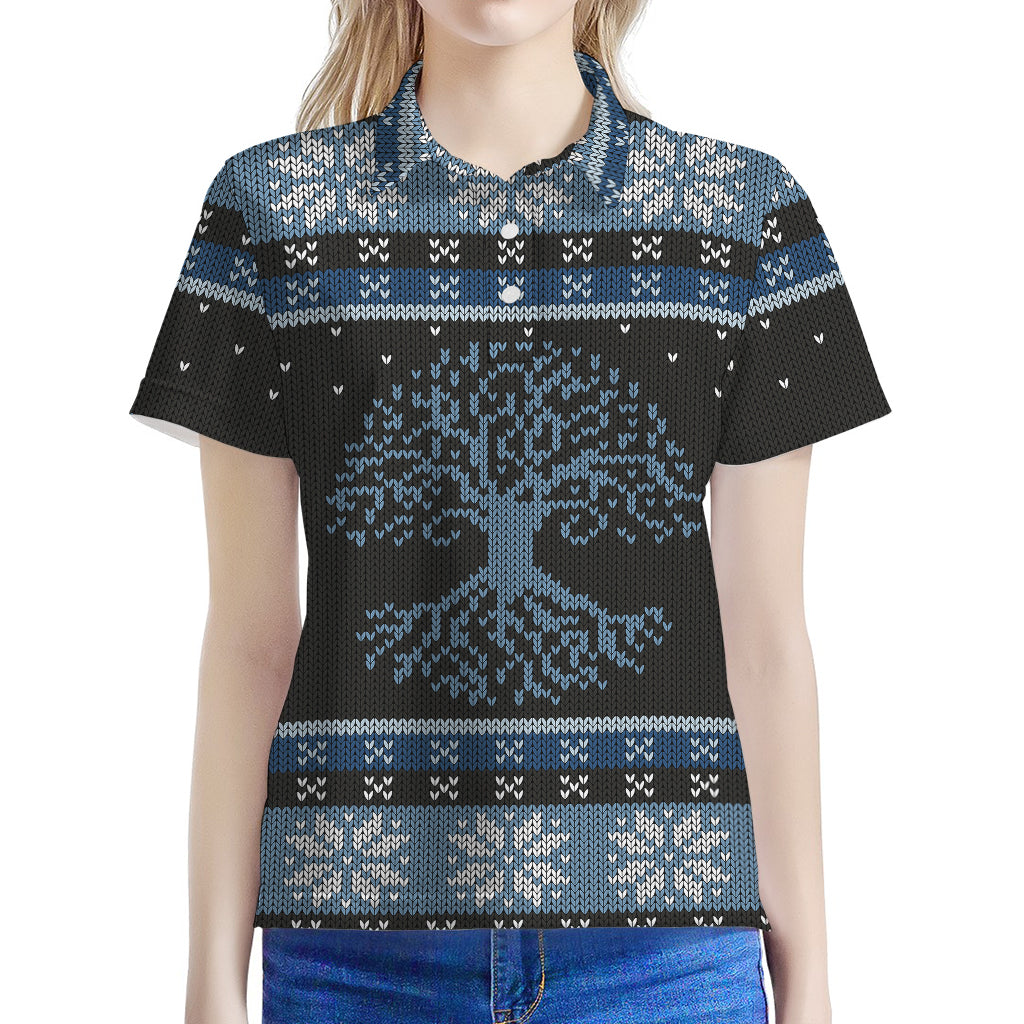 Tree Of Life And Howling Wolves Print Women's Polo Shirt