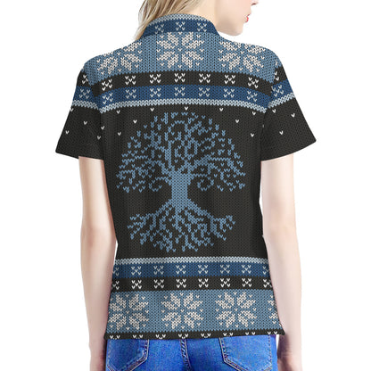 Tree Of Life And Howling Wolves Print Women's Polo Shirt