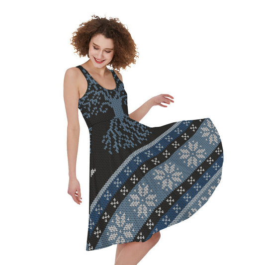 Tree Of Life And Howling Wolves Print Women's Sleeveless Dress