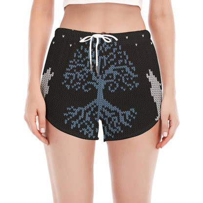 Tree Of Life And Howling Wolves Print Women's Split Running Shorts