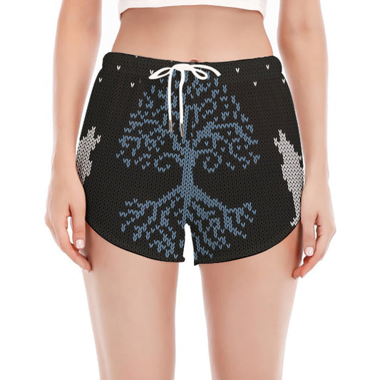 Tree Of Life And Howling Wolves Print Women's Split Running Shorts