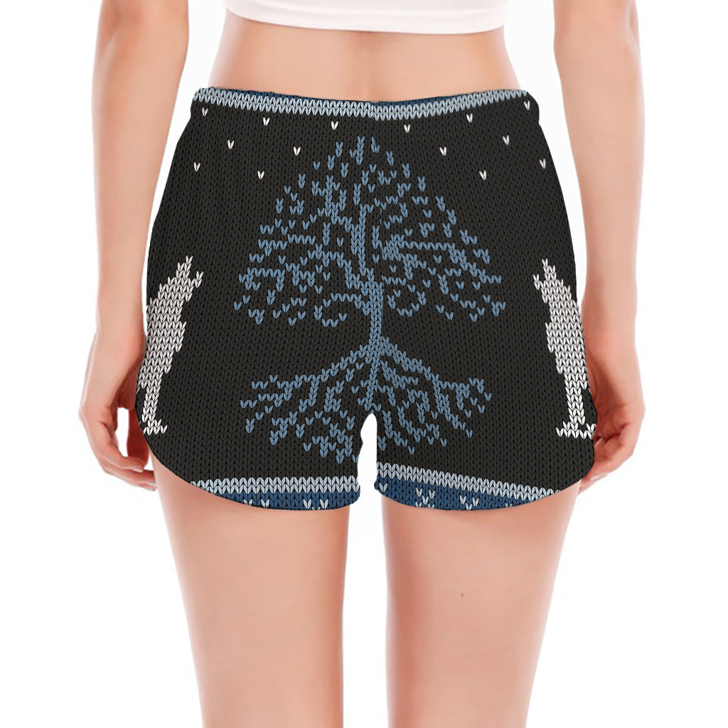 Tree Of Life And Howling Wolves Print Women's Split Running Shorts