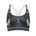 Tree Of Life And Howling Wolves Print Women's Sports Bra