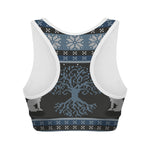 Tree Of Life And Howling Wolves Print Women's Sports Bra