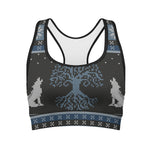 Tree Of Life And Howling Wolves Print Women's Sports Bra