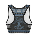 Tree Of Life And Howling Wolves Print Women's Sports Bra