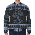 Tree Of Life And Howling Wolves Print Zip Sleeve Bomber Jacket