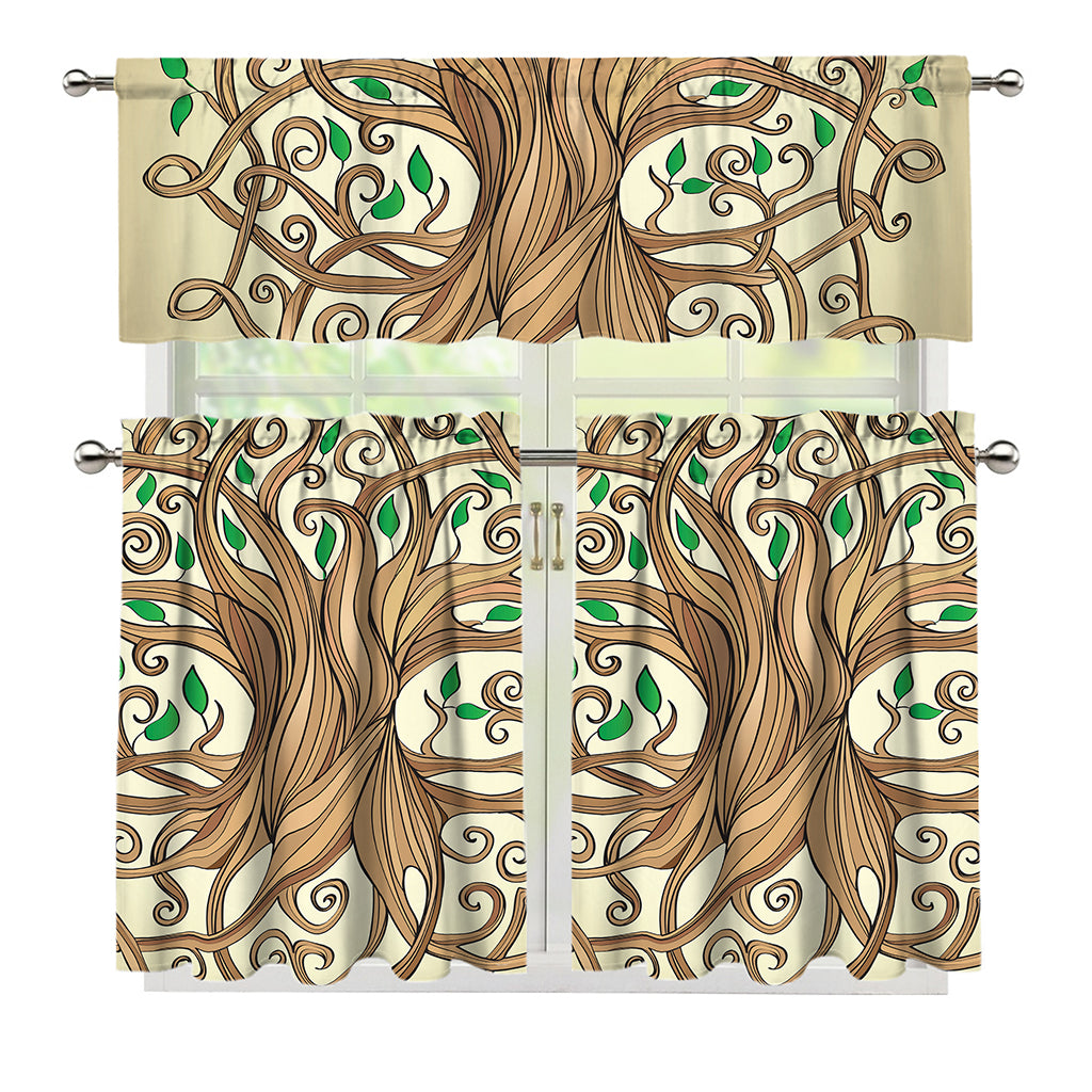 Tree Of Life Celtic Symbol Print 3 Piece Kitchen Curtains