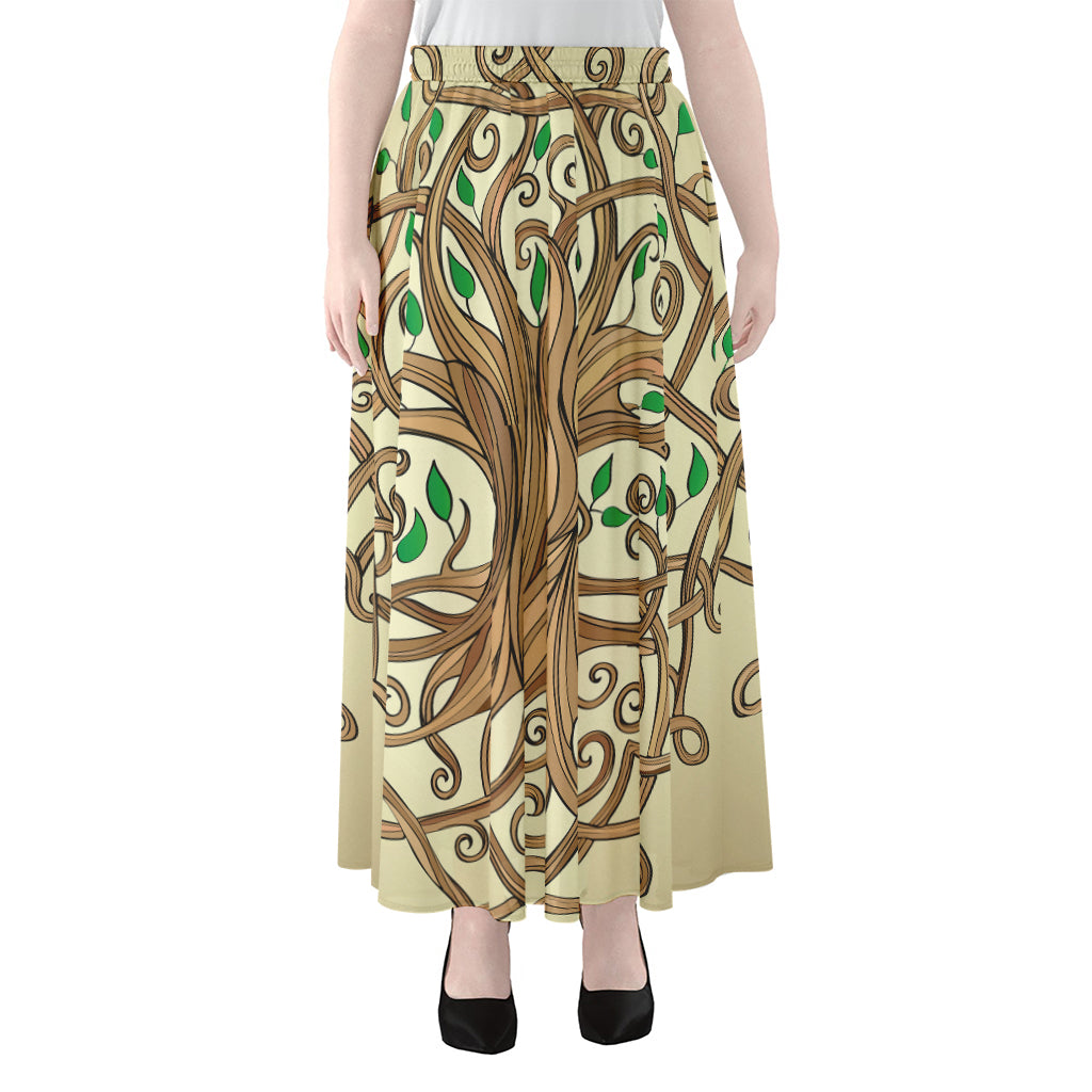 Tree Of Life Celtic Symbol Print Chiffon Maxi Skirt