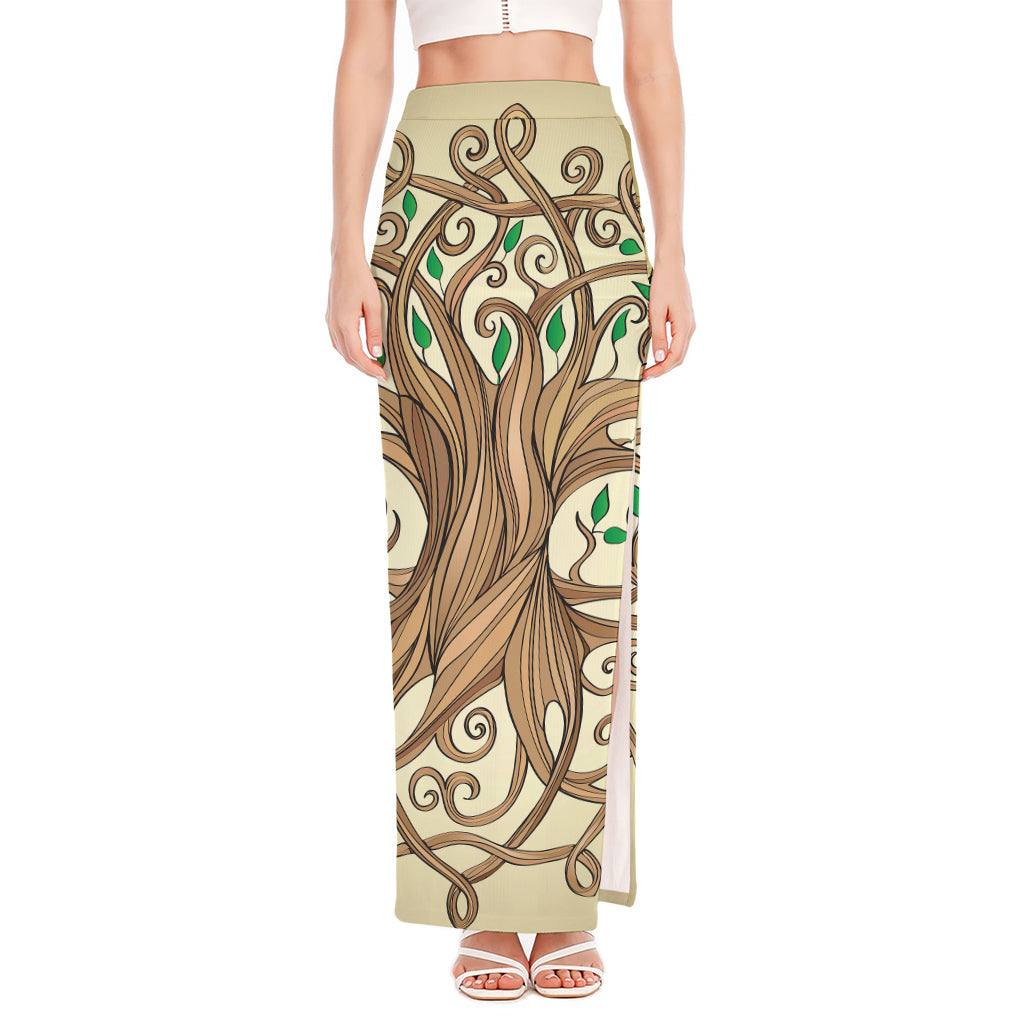 Tree Of Life Celtic Symbol Print High Slit Maxi Skirt