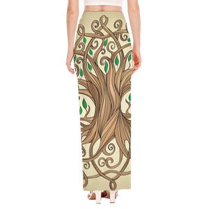 Tree Of Life Celtic Symbol Print High Slit Maxi Skirt