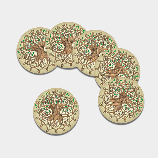 Tree Of Life Celtic Symbol Print Leather Coaster Set