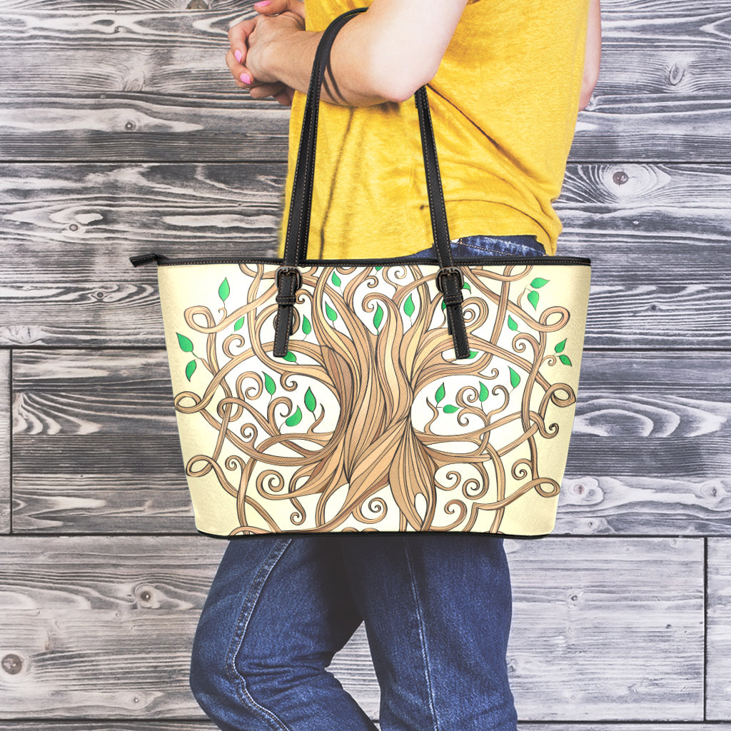 Tree Of Life Celtic Symbol Print Leather Tote Bag