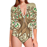 Tree Of Life Celtic Symbol Print Long Sleeve Swimsuit