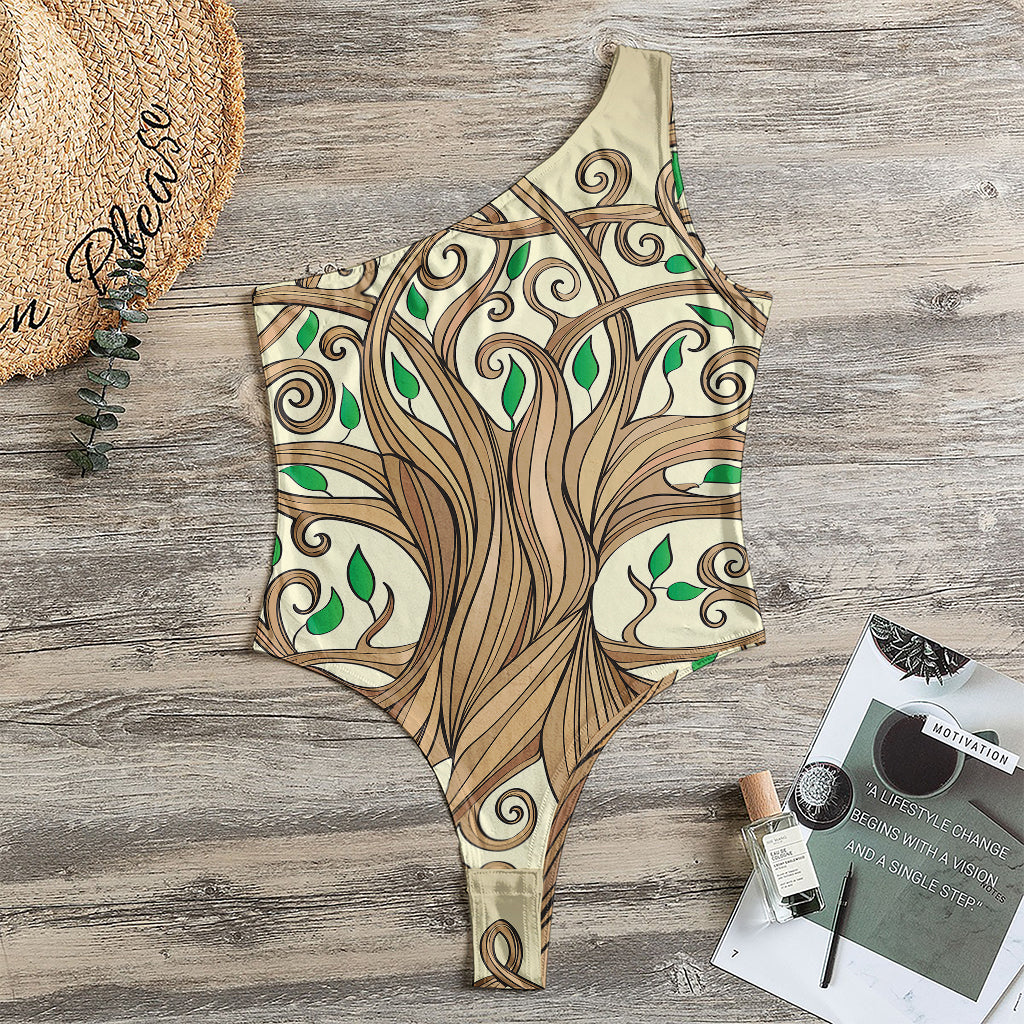 Tree Of Life Celtic Symbol Print One Shoulder Bodysuit
