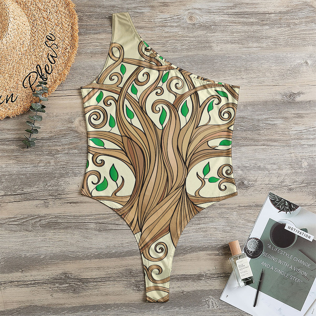 Tree Of Life Celtic Symbol Print One Shoulder Bodysuit