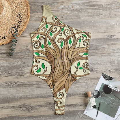 Tree Of Life Celtic Symbol Print One Shoulder Bodysuit