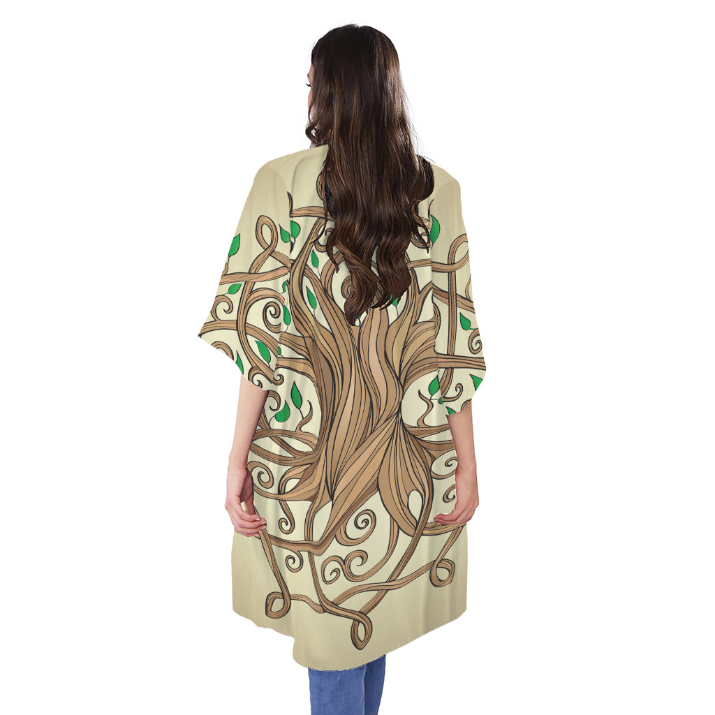 Tree Of Life Celtic Symbol Print Open Front Beach Cover Up