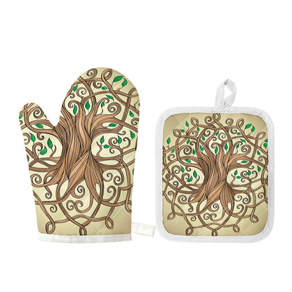 Tree Of Life Celtic Symbol Print Oven Mitt And Pot Holder Set