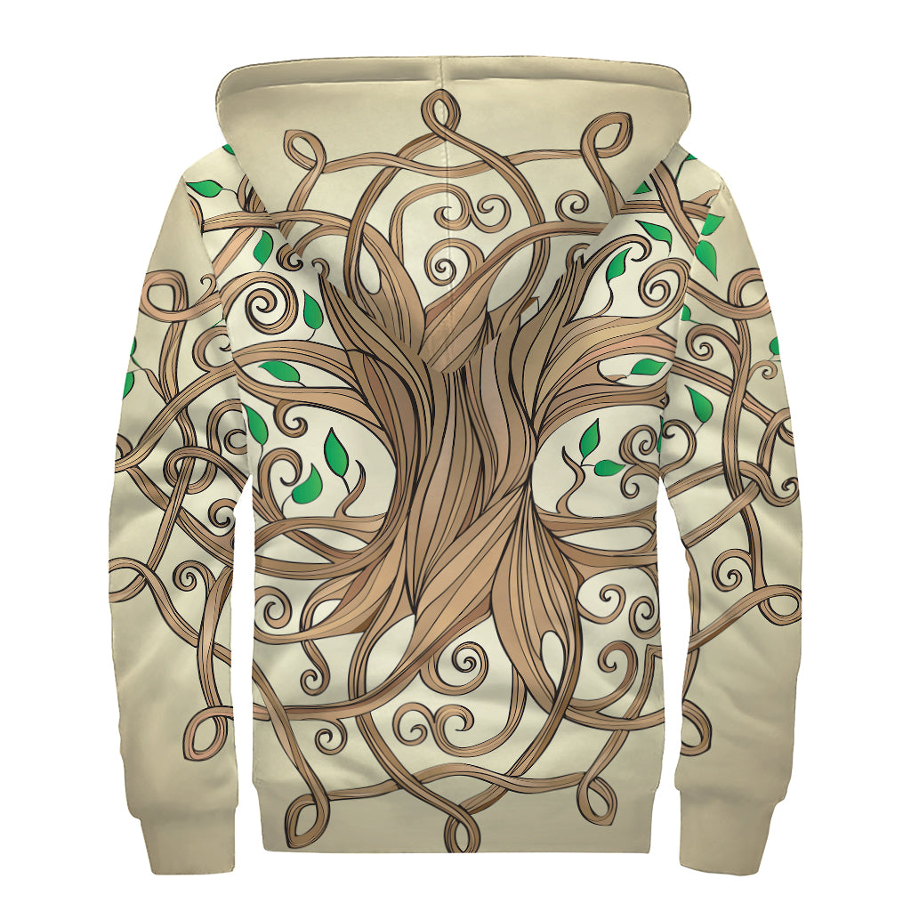 Tree Of Life Celtic Symbol Print Sherpa Lined Zip Up Hoodie