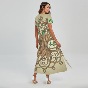 Tree Of Life Celtic Symbol Print Short Sleeve Maxi Dress