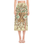 Tree Of Life Celtic Symbol Print Side Slit Midi Skirt