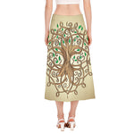 Tree Of Life Celtic Symbol Print Side Slit Midi Skirt