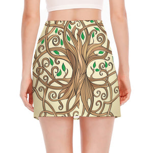 Tree Of Life Celtic Symbol Print Side Slit Mini Skirt