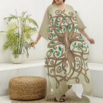 Tree Of Life Celtic Symbol Print Silk V-Neck Kaftan Dress