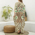 Tree Of Life Celtic Symbol Print Silk V-Neck Kaftan Dress