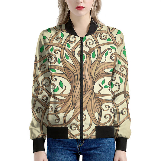 Tree Of Life Celtic Symbol Print Women's Bomber Jacket