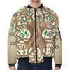 Tree Of Life Celtic Symbol Print Zip Sleeve Bomber Jacket