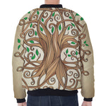 Tree Of Life Celtic Symbol Print Zip Sleeve Bomber Jacket